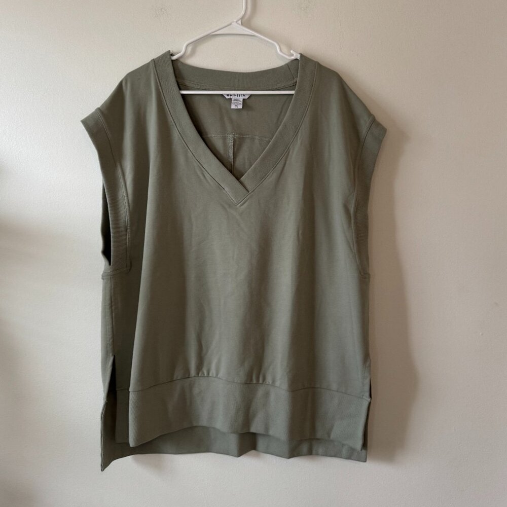 Athleta Olive Green V-Neck Sleeveless Pullover